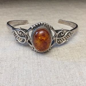Sterling silver 925 Amber cuff bracelet